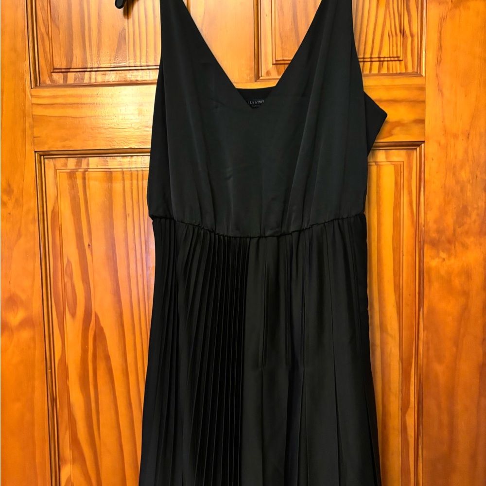 All Saints Black Backless Pleated Dress